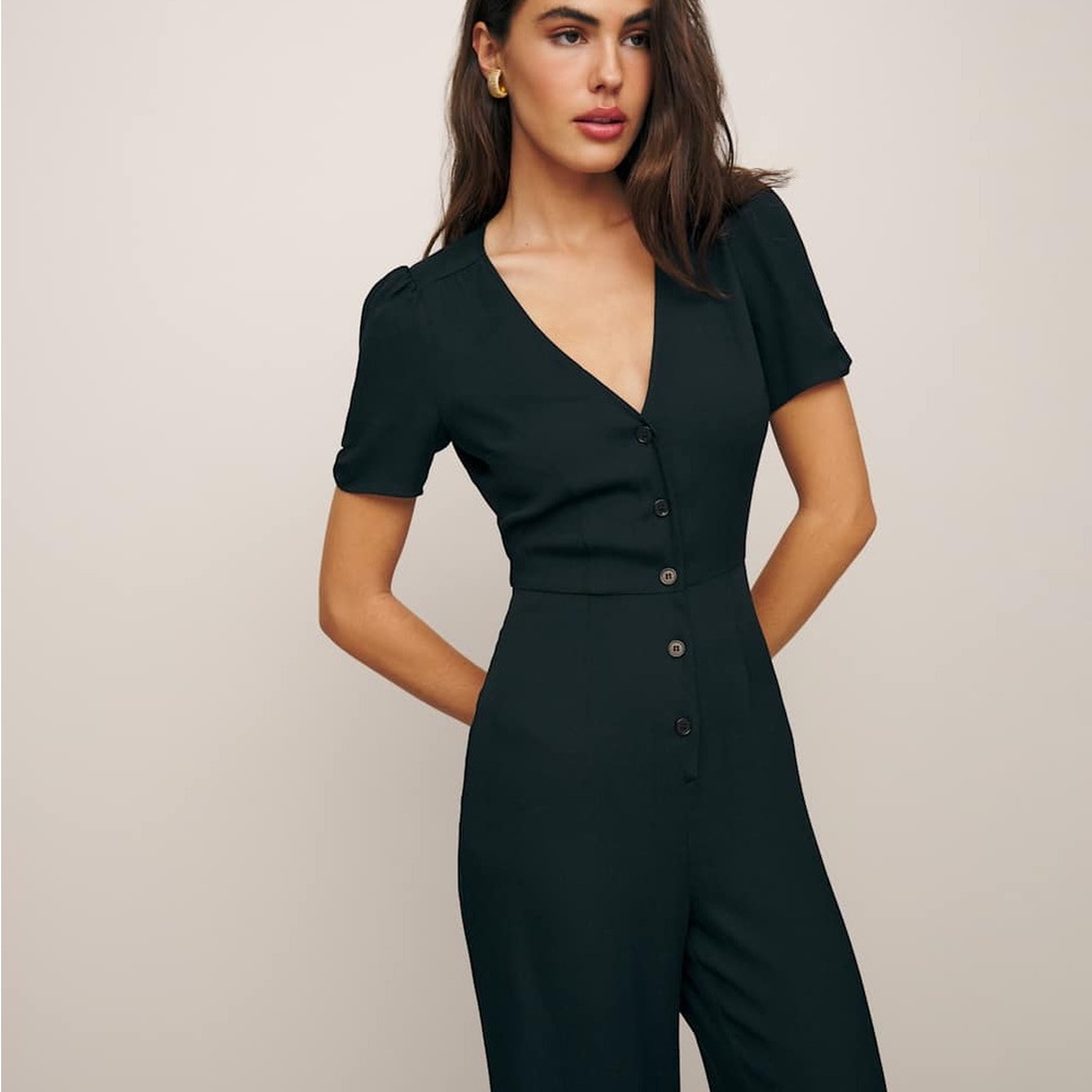 Reformation Black Button-Up France Jumpsuit